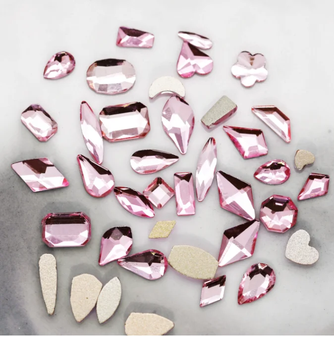 100PCS Golden Light pink different shaped Multicolor Crystal Sleek Rhinestone 3D Manicure Nail Art Decoration Charms Jewelry