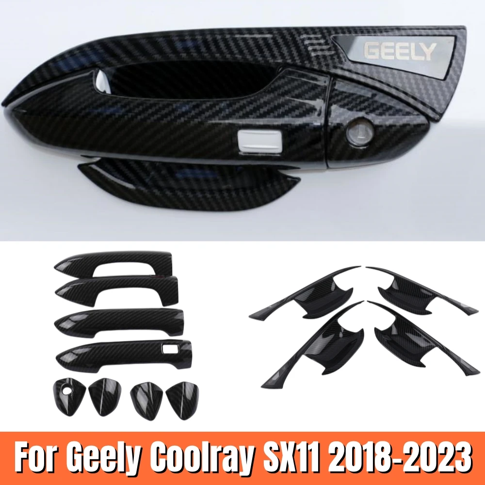 

For Geely Coolray sx11 2018-2023 exterior handle frame trim Car door handle bowl Carbon styling cover decoration accessories