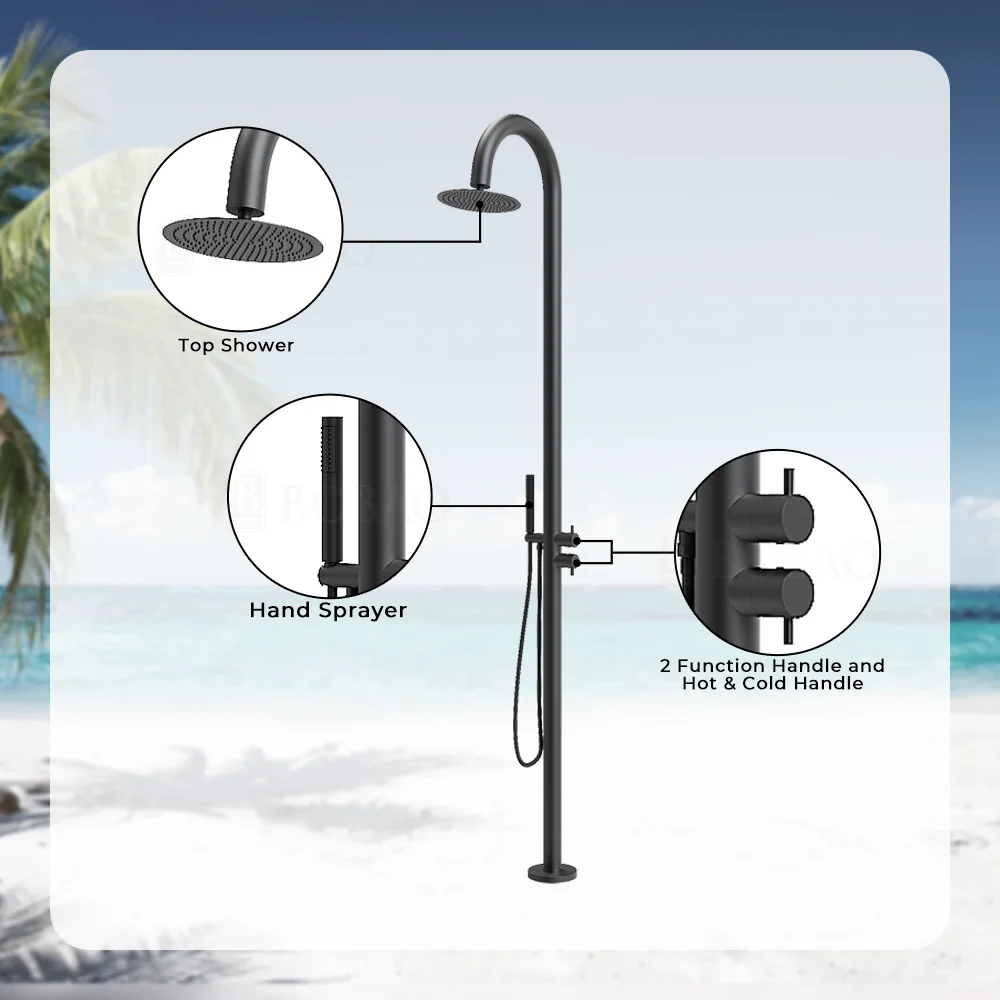 Modern 316 Stainless Steel Outside Shower 2 Functions Hot/Cold Water Outdoor Pool Shower for Garden Beach