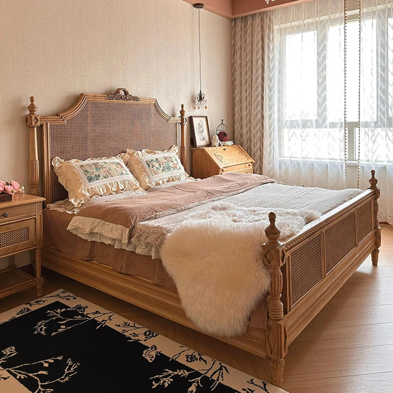 

Hepburn bed French retro rattan B & B hotel solid