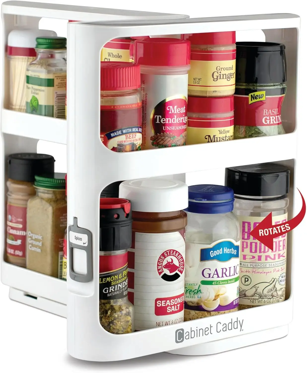 

Spice Rack Organizer for Cabinet - Slide & Rotate Kitchen Organizers and Storage - 2 Double-Decker Shelves - Non-Skid Base -