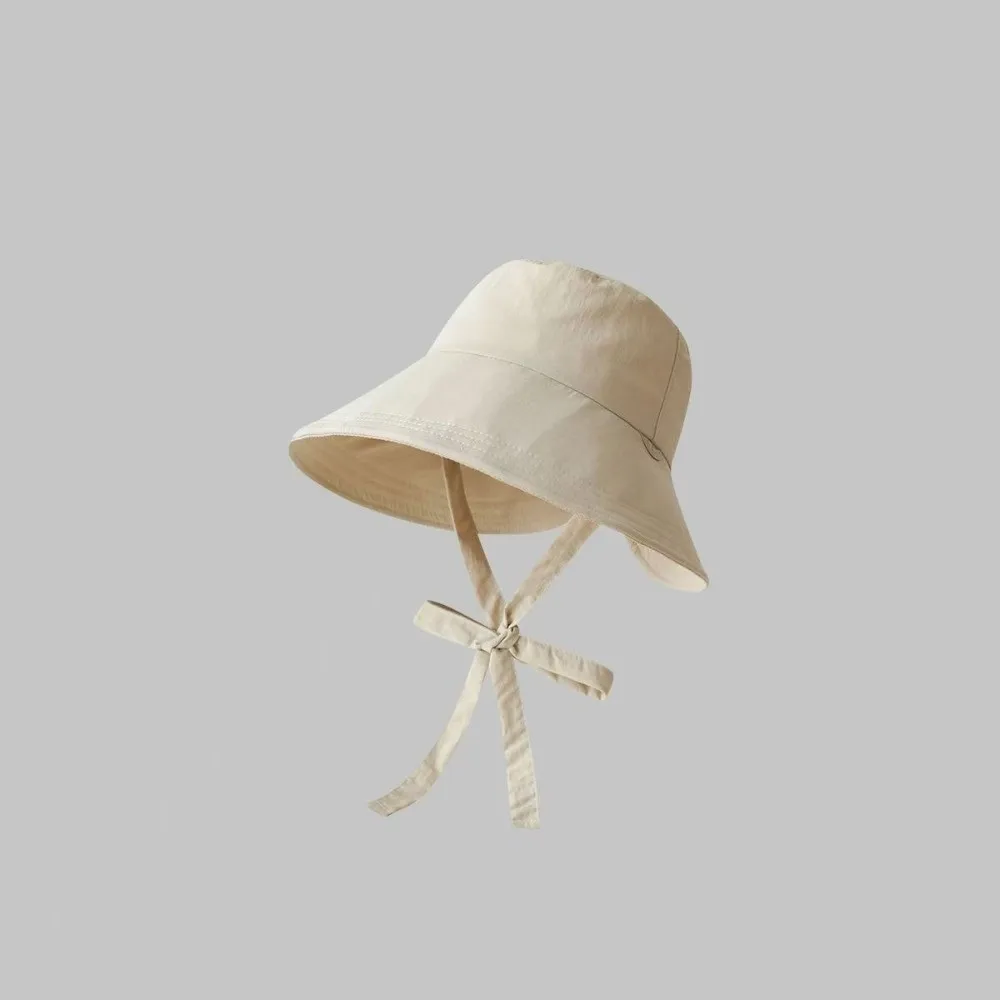 Breathable Lace-up Sunshade Hat UV Protection Polyester Wide Brim Fisherman Hat Thin Makes Face Look Smaller Bucket Cap Women
