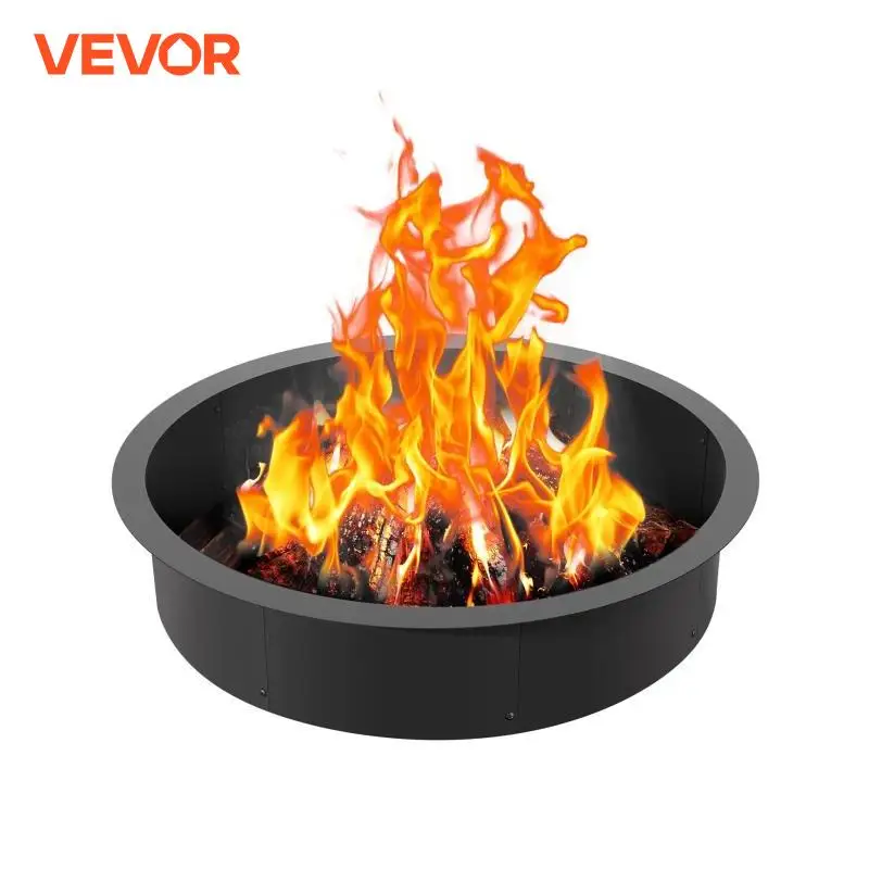 VEVOR Fire Pit Ring Thick Fire Pit Insert Heavy Duty Carbon Steel Liner DIY Campfire Ring above or In-Ground for Outdoor Camping