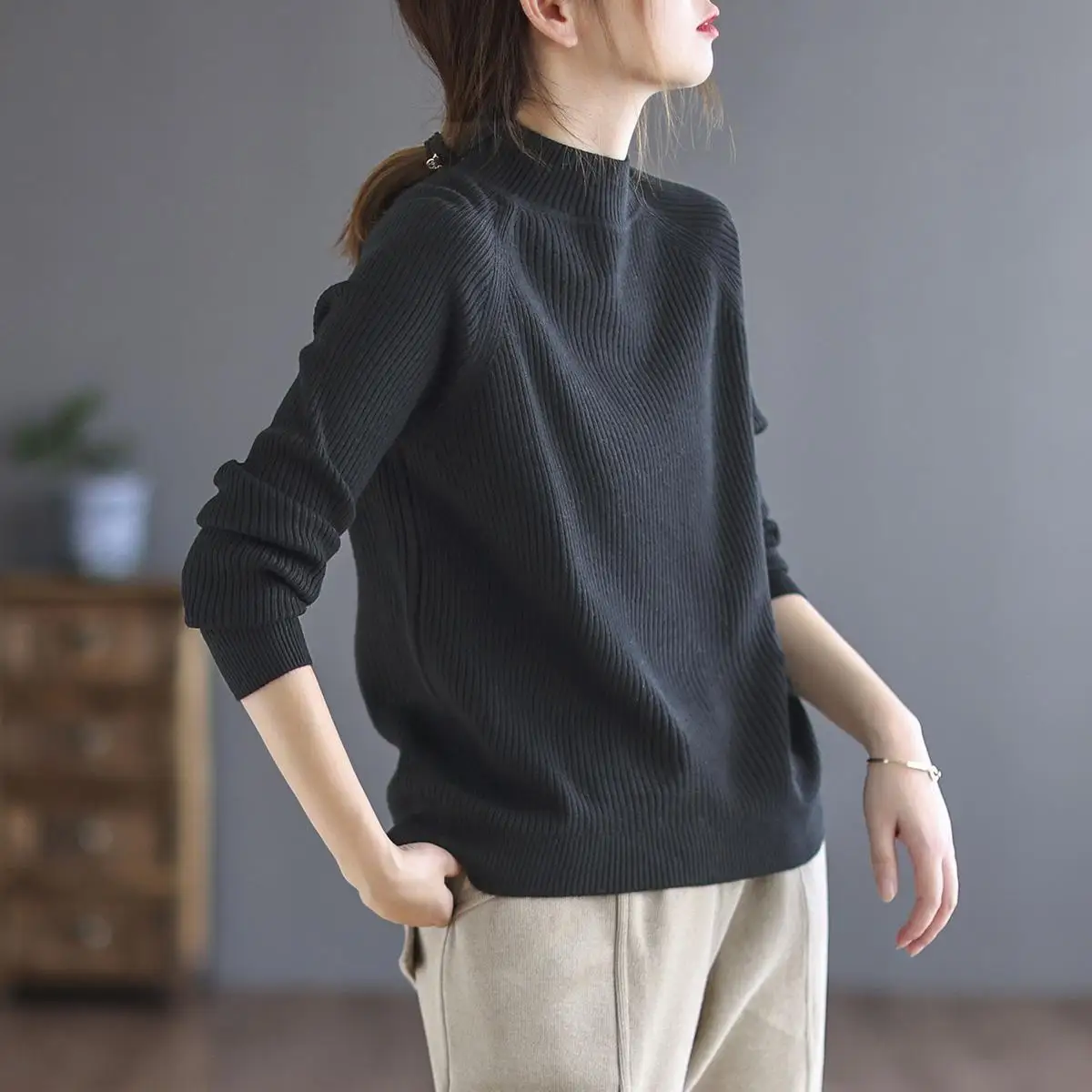 

Brown Gigh Neck Jerseys Pullover White Turtleneck Knitted Top for Women Black Ladies Sweaters Crochet 2023 New Collection Sale