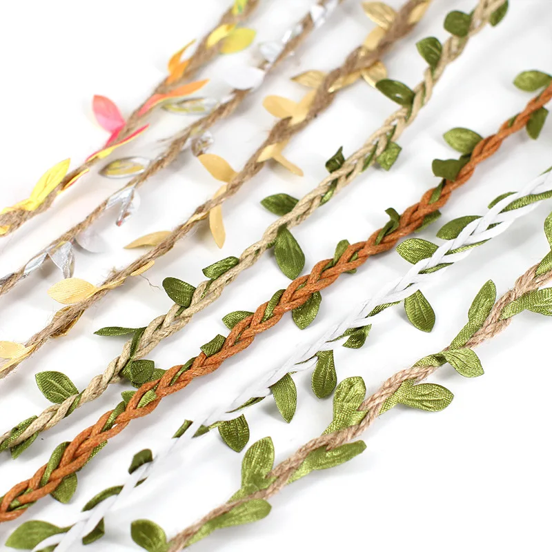 10m Roll Simulation Green Leaves Weaving Hemp Rope DIY Birthday Wedding Decoration Rattan Gift Garland Bouquet Packaging Rope