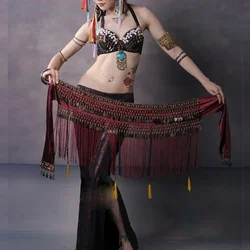 New belly dance hip scarf coin belt tribal clothing tassel tassel belt copper belly dance waist tribal design tapered belt