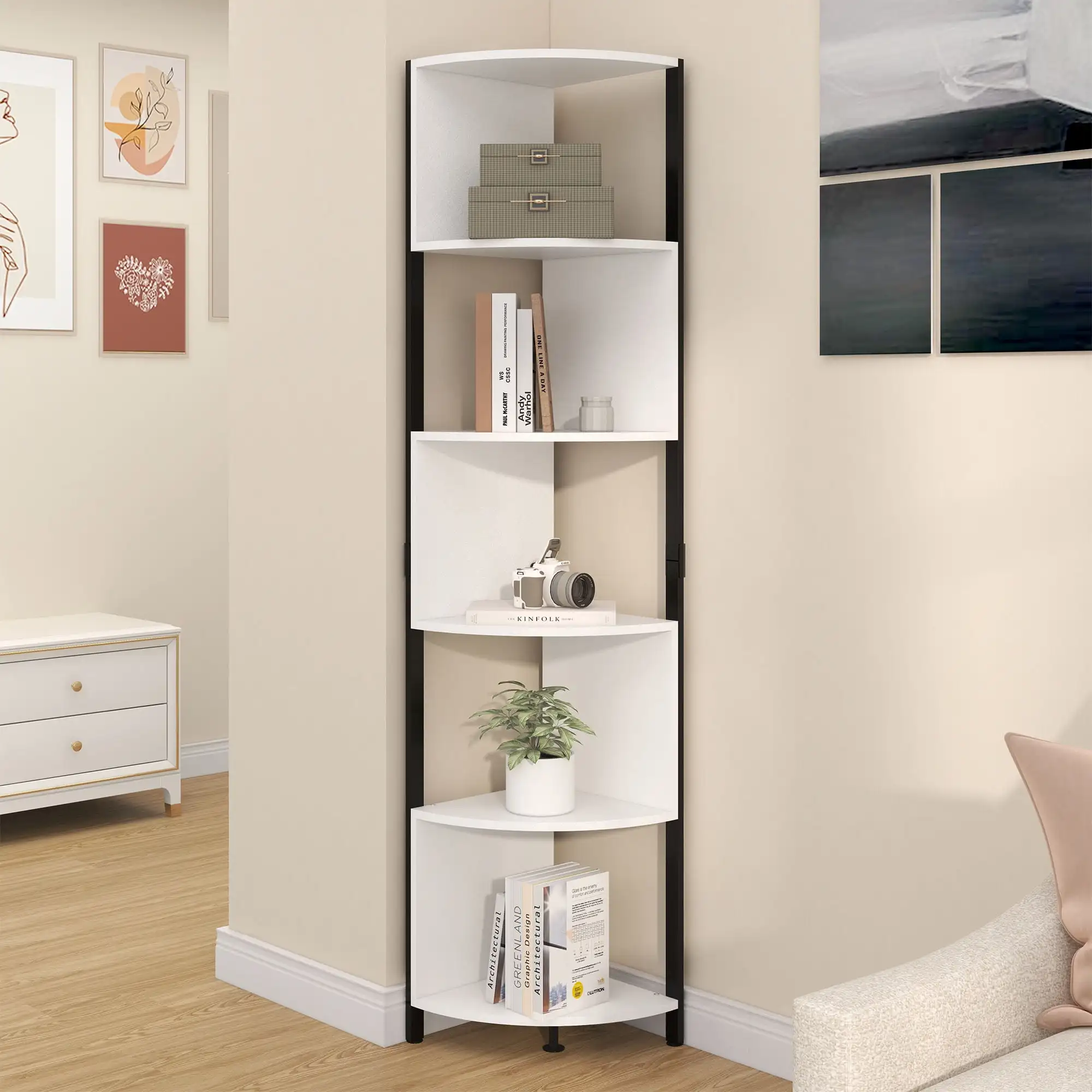 

Dextrus 6-Tiers Corner Shelf, Narrow Open Shelf, Modern Corner Bookshelf & Bookcase, Corner Storage Rack Plant Stand for Home O