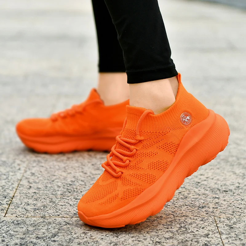 Fashion Orange Running Shoes Men Women High Quality Knit Platform Men\'s Sneakers Trendy Casual Breathable Women\'s Sports Shoes