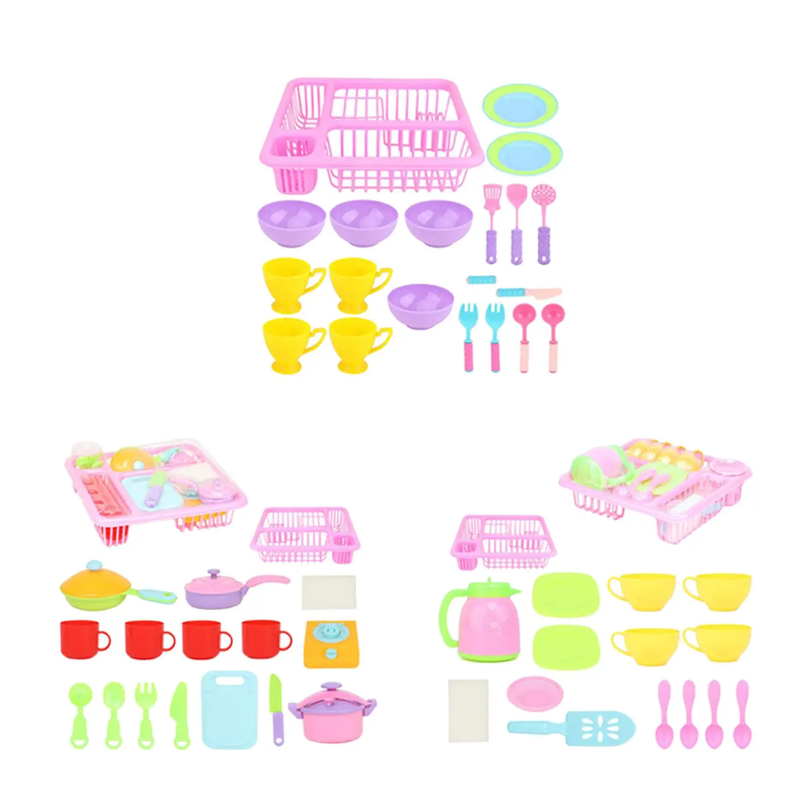 Childrens Kitchen Pretend Play Dishes Set with Plates for Toddlers Kids