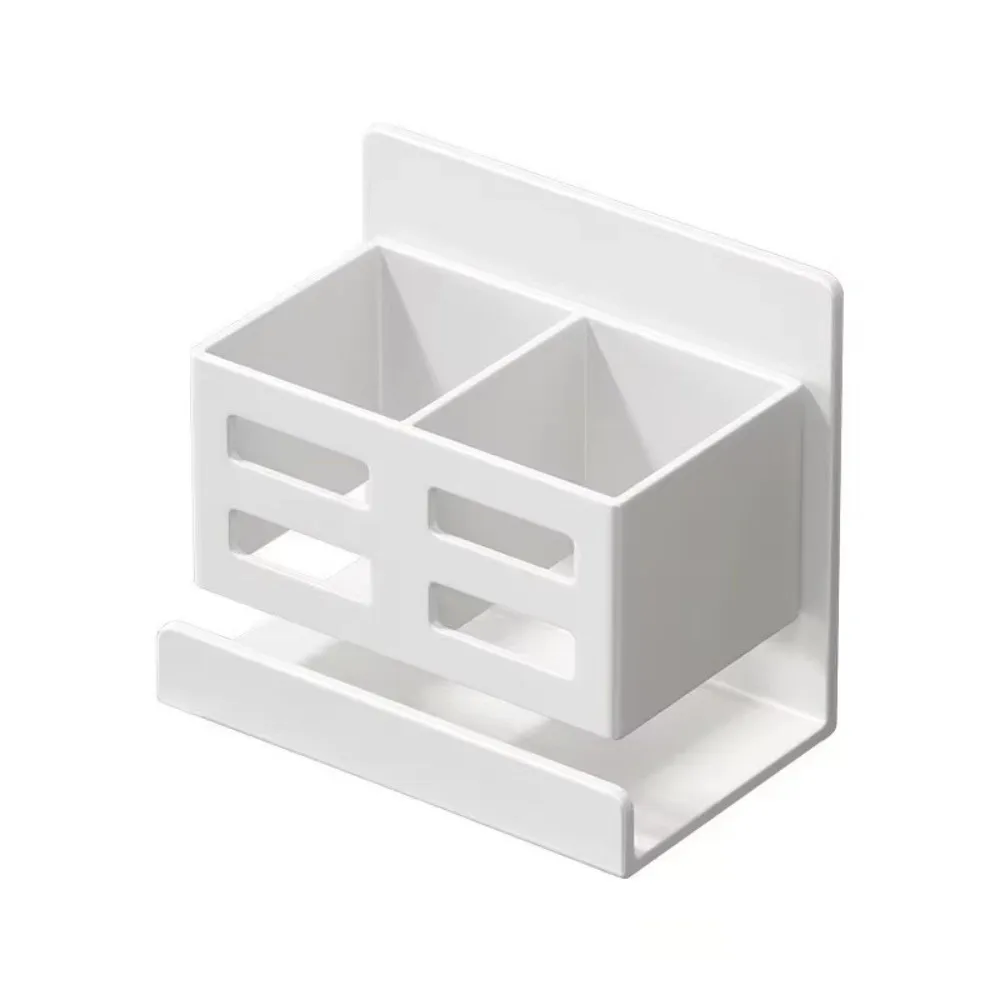 Wall-mounted Toothbrush Razor Storage Rack Punch-free Hollow-out Toothpaste Comb Storage Tube Space-saving Vanity Shelf