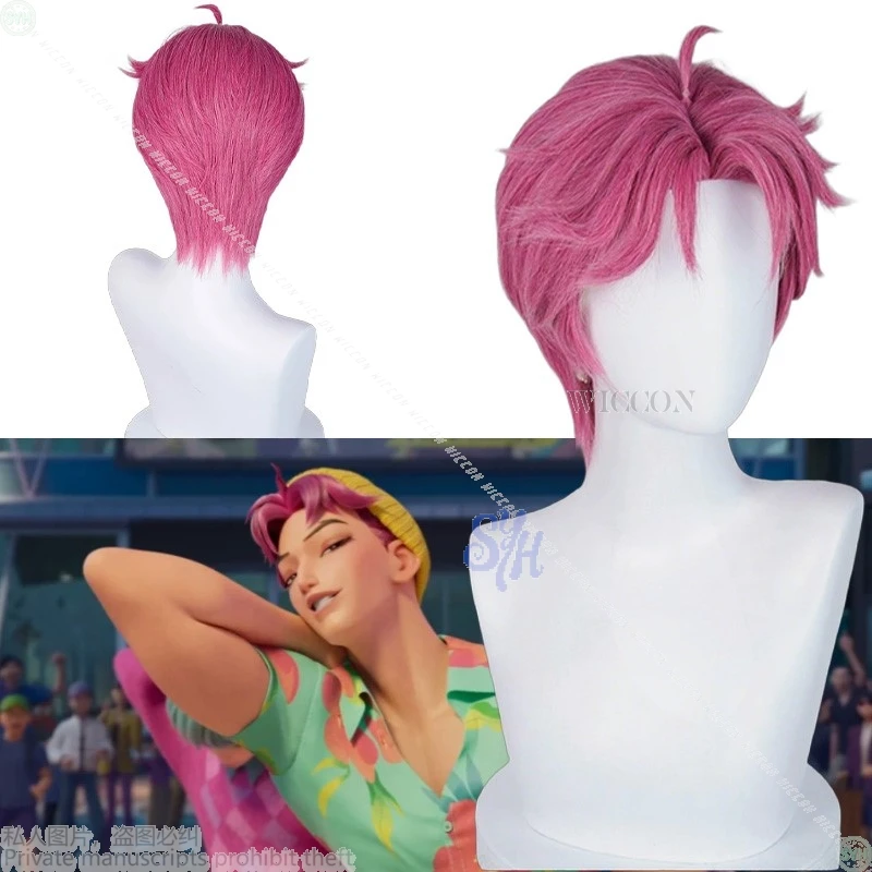 

Anime Kpop Demon Cosplay Saja Boys Abby Hair Pink Short Wigs Heat Resistant Synthetic Hair Wigs + Wig Cap Halloween Christmas