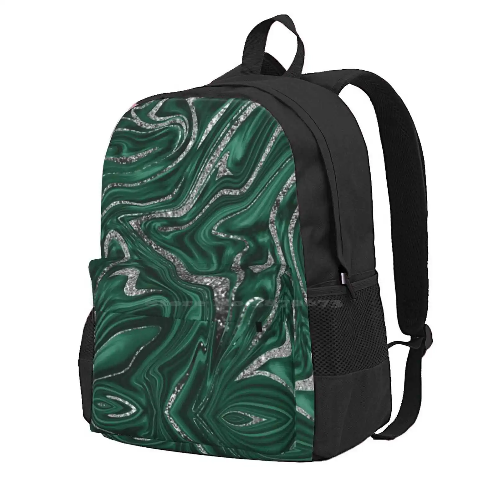 Emerald Green Black Silver Marble #1 (Photo Of Glitter Only - Not Reflective) Hot Sale Schoolbag Backpack Fashion Bags Pattern