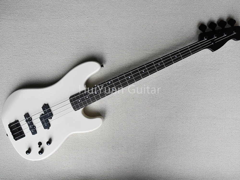 4 Strings White Electric Bass Guitar with Rosewood Fretboard,Customizable