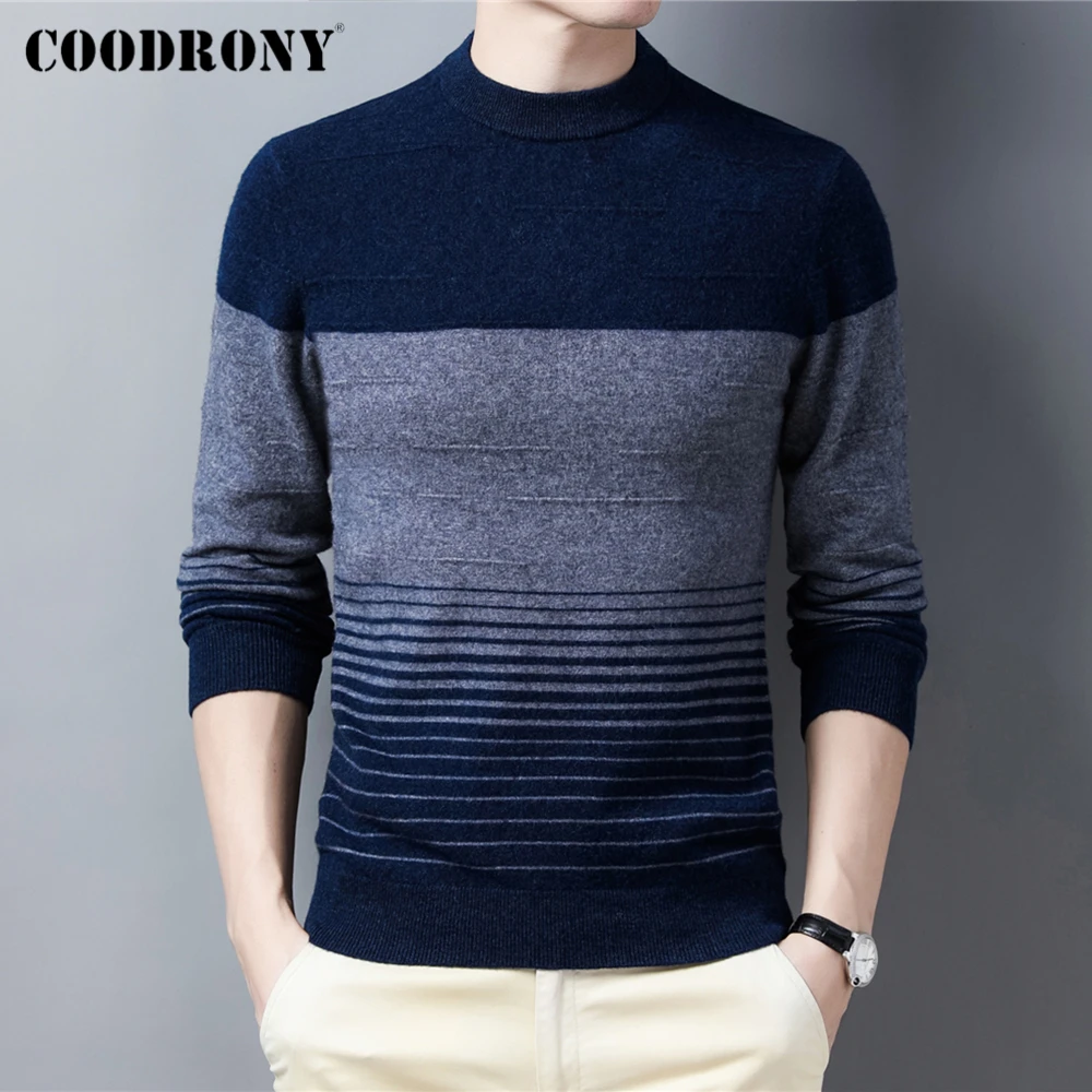 

COODRONY Brand 100% Merino Wool Striped O-Neck Sweater Men Clothing Autumn Winter New Arrival Classic Pullover Pull Homme Z3050