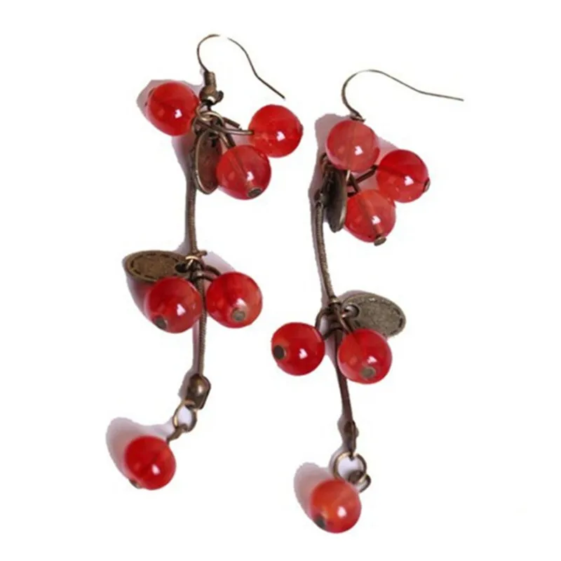 Fashion Cherries Earrings Sweet Crystal Earring Red Style Metal Stud Leaf Earrings For Women Jewelry wholesale