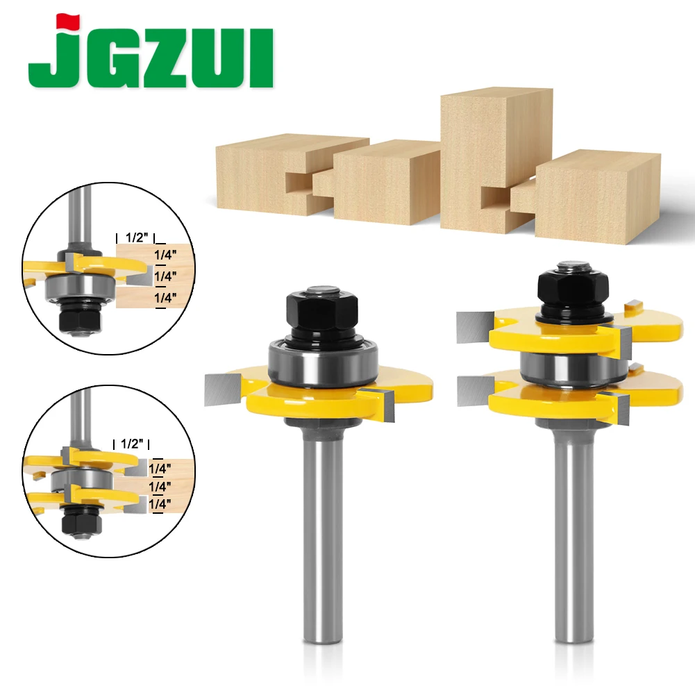 2Pcs 8mm 12mm Shank Cutter 3-Tooth Tongue & Groove Joint Assemble Router Bits T-Slot Milling Cutter for WoodWoodworking Milling