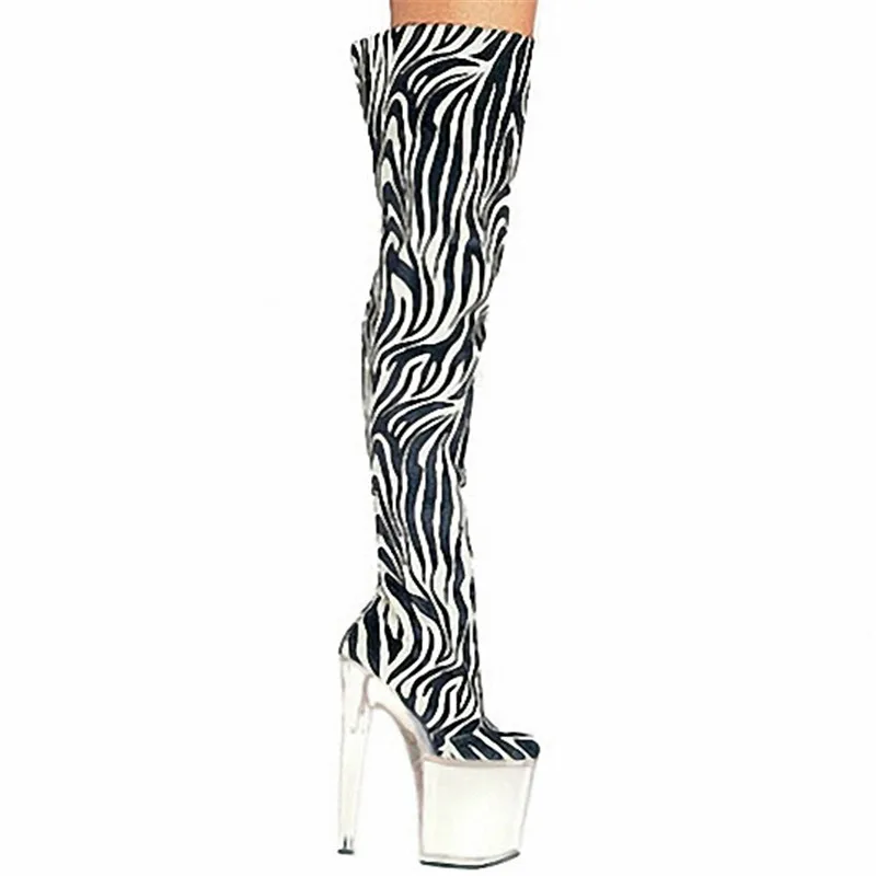 20 cm high heels, lace-up high boots, thick-soled club exotic dancer 8 inches sexy women up to thigh high boots