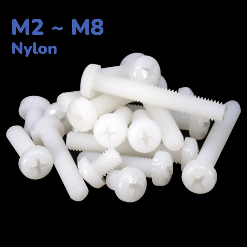 

White Nylon Plastic Phillips Cross Pan Round Head Screw Insulated Bolts M2 ~ M8 Length 4~100mm