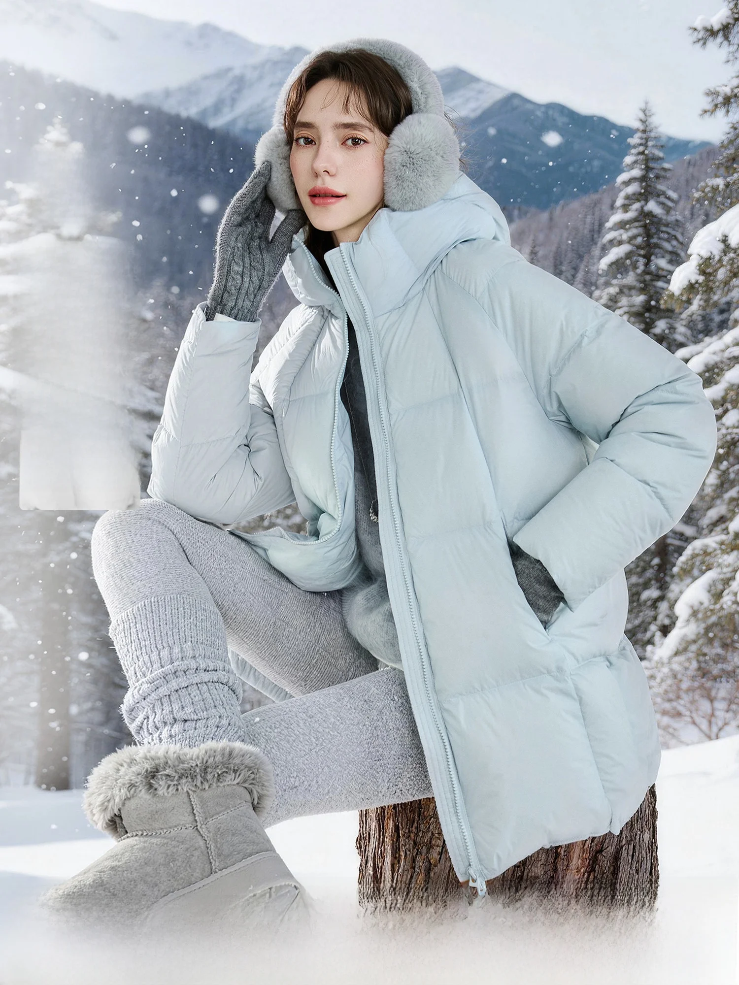 

Pumpkin Valley Women's Du down Jaet Sugar Cube Cloud Bag ape Warm Hooded Coat Medium Long Sle Faionable Commute