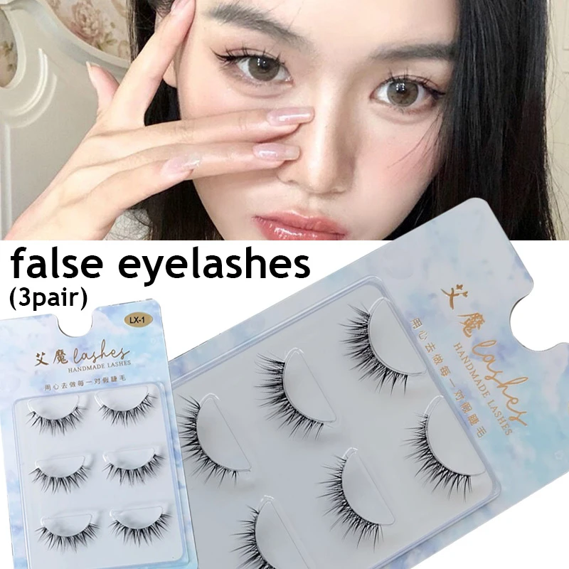 3 Pairs Natural Manga Lashes Thick Soft Transparent Stems False Eyelashes Daily Dating Makeup Eyelashes 3D Big Eye Fake Lashes