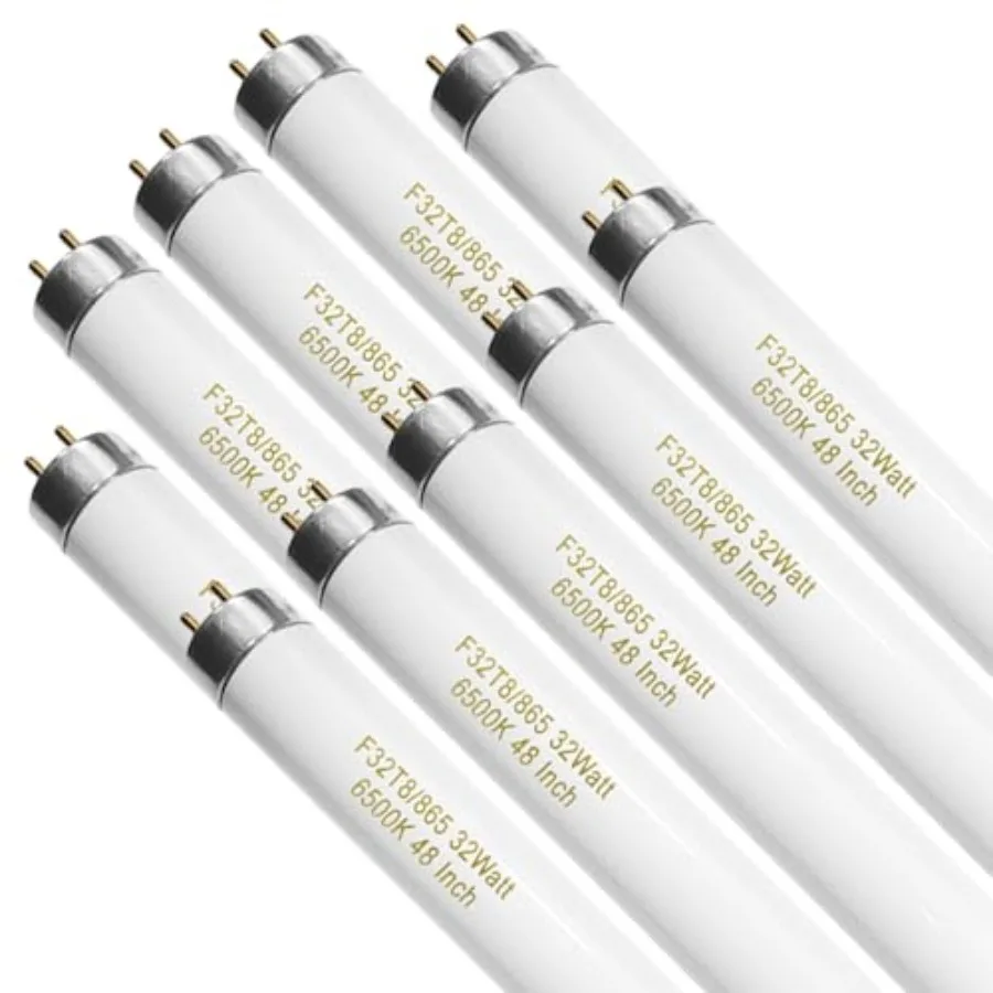 10 Pack, F32T8/865 Fluorescent Light Bulb 48 Inch Daylight 32 Watt, T8 Fluorescent Bulb 4 Foot, 2800 Lumens G13 Medium 6500K Bi