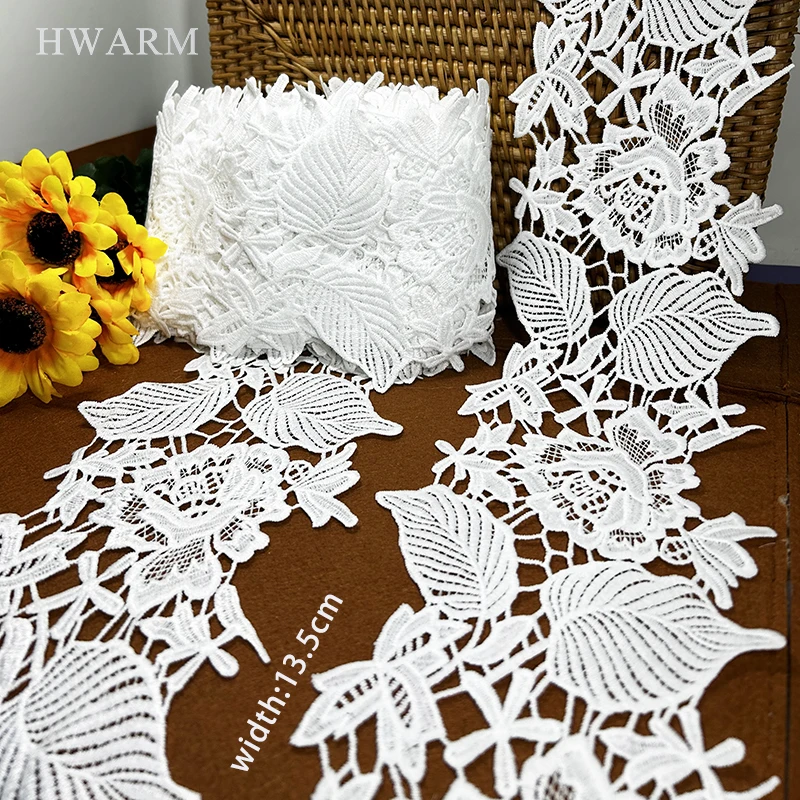 5yard Lace Fabric Sewing Classic Leaf Flowers DIY 10.5cm Milk Silk Wedding Decoration Women Skirt Curtain Dress Accesories