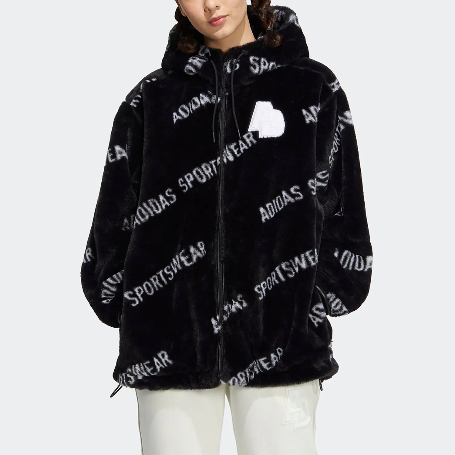 

Adidas genuine winter new women's sports fleece hooded jacket IB2751