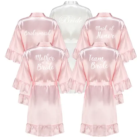 핑크 신부 들러리 결혼식 짧은 가운 목욕 가운 새로운 여성 기모노 유카타 잠옷 레이디 Sleepshirts Pajama Nightdress