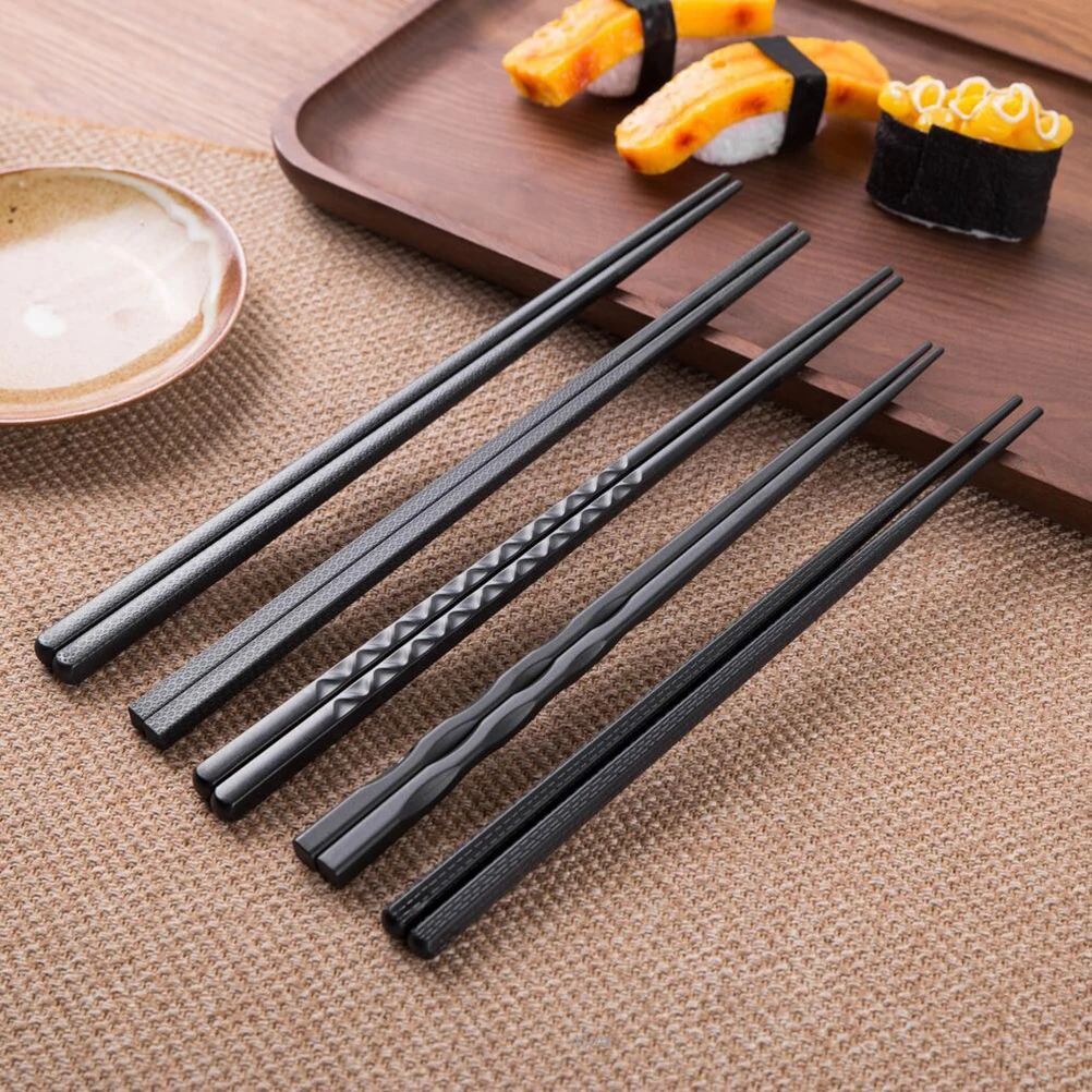 

5 Pairs 24Cm Reusable Fiberglass Chopsticks Japanese Style Hexagonal Pointed Tip Non-Slip Eco-Friendly Easy To Clean For