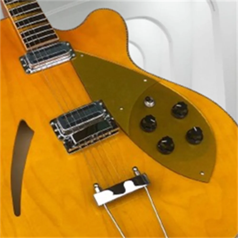 

High-quality semi-hollow electric guitar, 6-string, golden body, real photo