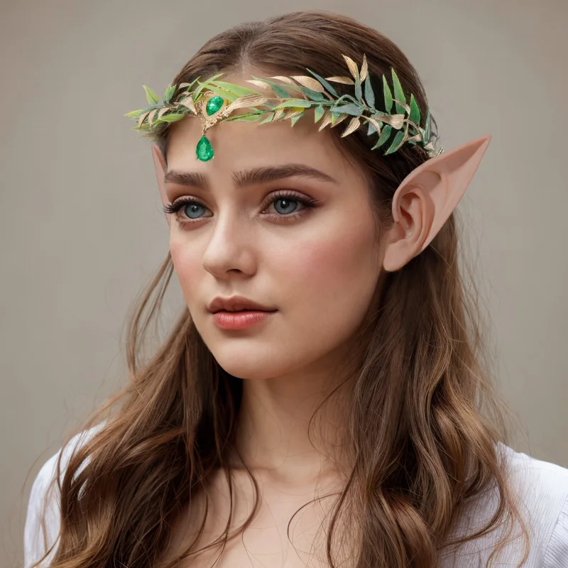 Retro Elf Costume Accessories - Woven Forest Garland Judge Eyebrow Pendant Elf Ears for Role-playing Party