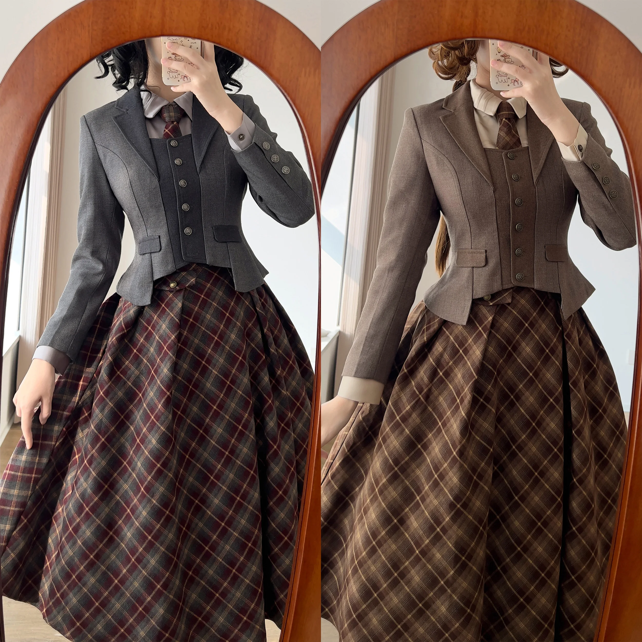 الأصلي الفرنسية الأنيقة الكلاسيكية طويلة الأكمام واحدة الصدر سليم صالح تنوعا الرجعية لوليتا السترة المرأة الخريف سترة قصيرة