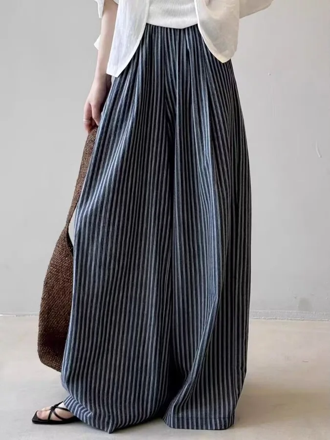 Sommer 2025, neue Mal Lazy Loose, weites Bein, bodenlange Hose, hohe Taille, gerader Schnitt, Freizeithose für Damen