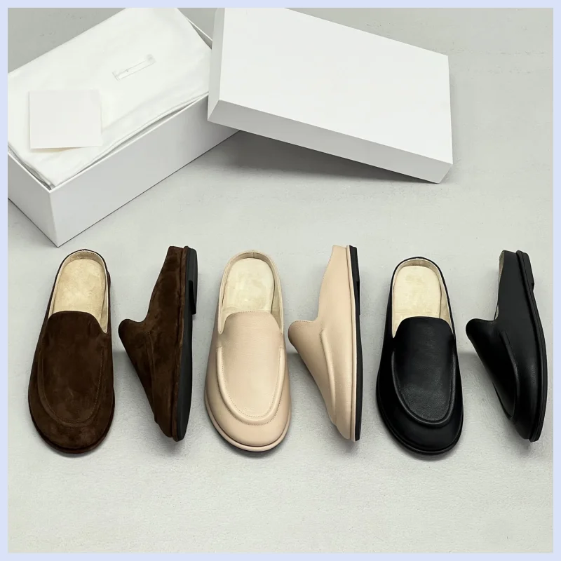 26 year autumn women's new retro suede round headed flat bottomed versatile Mueller toe half slippers