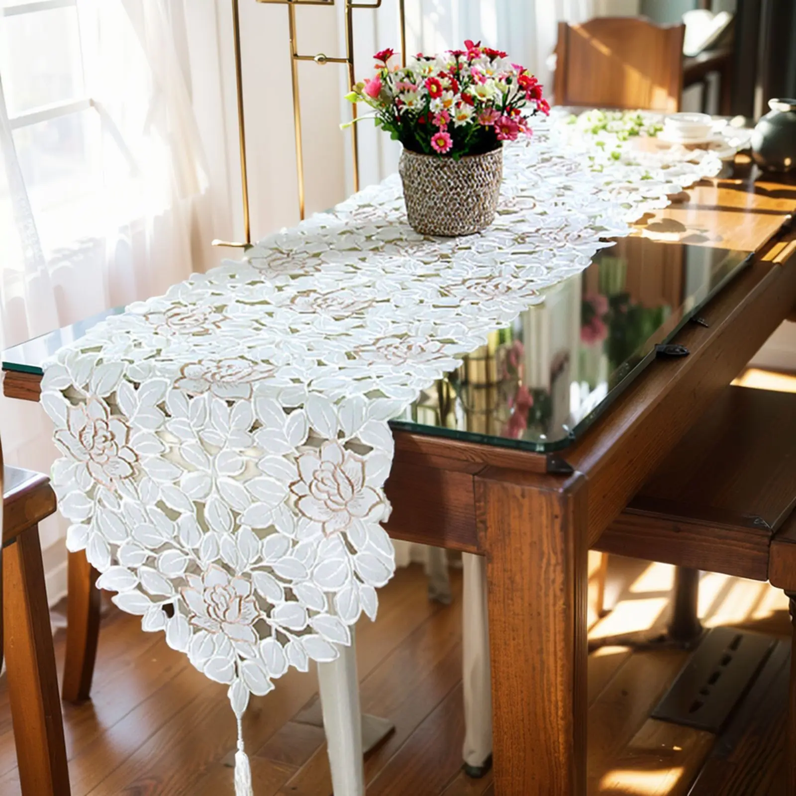 Stain-resistant Table Runner Table Placemats Wedding Decoration Doilies Mat Embroidered Lace Pots Plates Vases