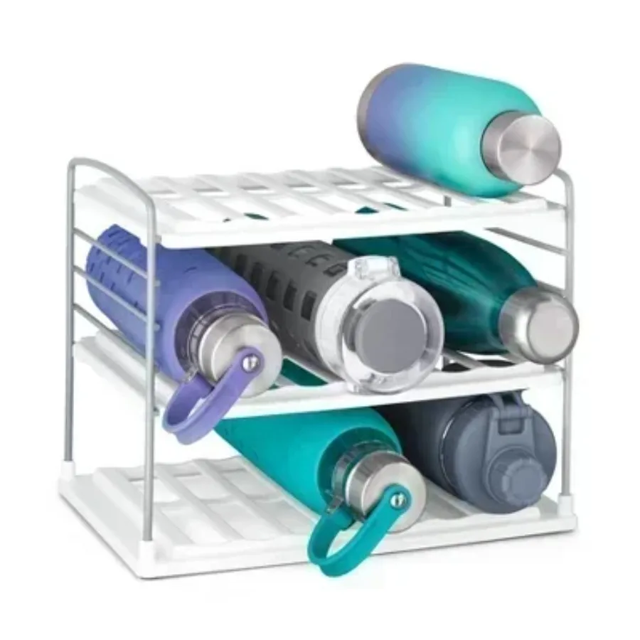 

3 Shelf Bottle Organizer: Water Bottle Storage Rack, Multi-Compartment, Non-Slip, Freestanding, White