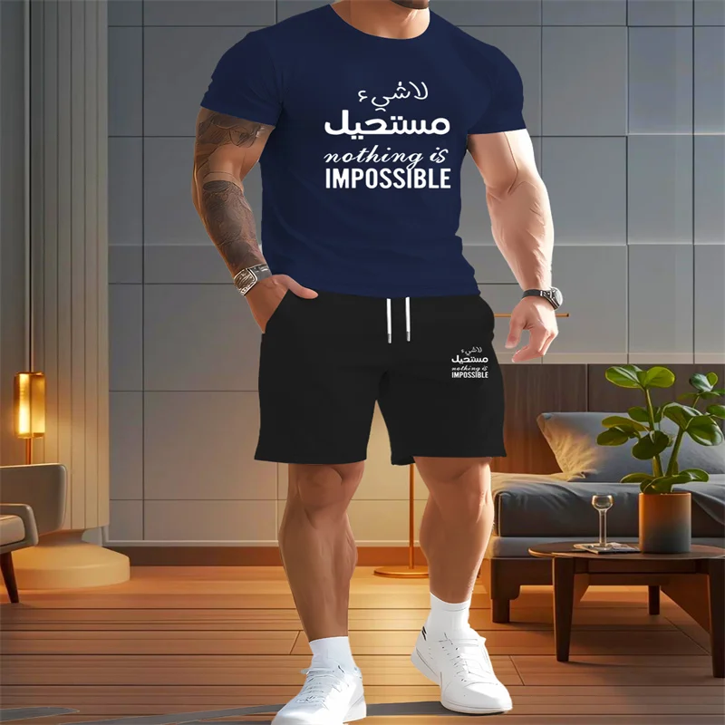 

Мужской комплект из футболки и шорт, модные шорты пять четвертей с круглым вырезом и короткими рукавами, комплект из двух предметов, летняя спортивная одежда для активного отдыха