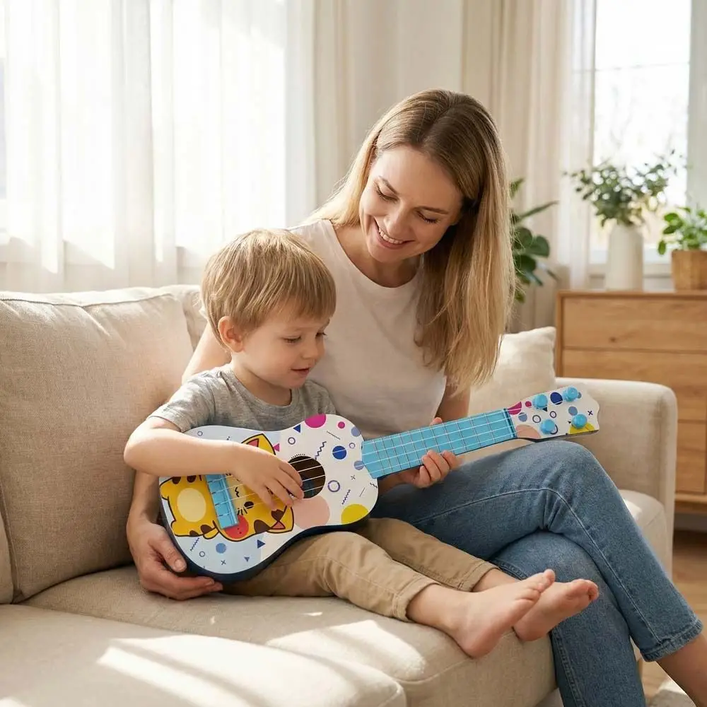 

4 Strings Ukulele Musical Instrument Toy Adjustable Knob Classical Simulated Guitar Toy Playable Durable Toy Musical Instrument