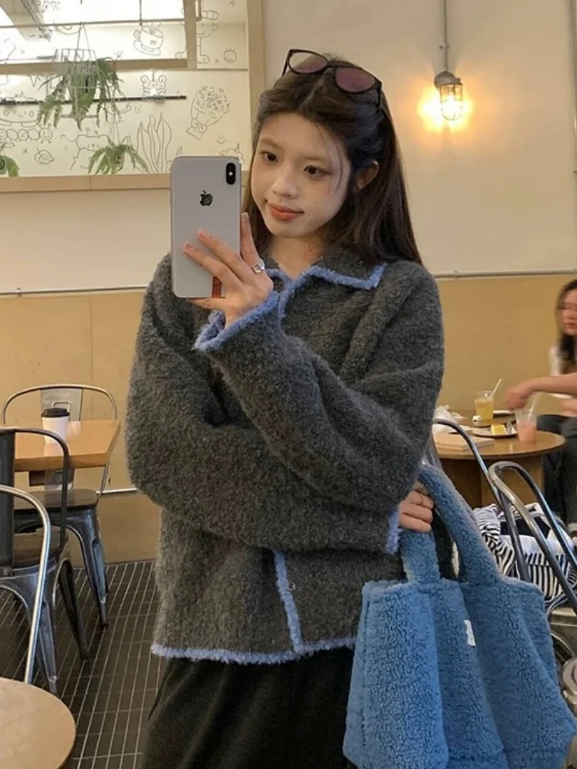 

Вязаный свитер в стиле ретро, пальто с пушистым маленьким воротником, пуловер, осень-зима, новинка, женский прямой длинный све