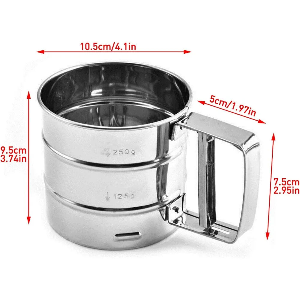 Flour Sieve, Coffee Powder Sieve Cup, Stainless Steel Mesh Semi-automatic Baking Sieve Fine Mesh Pastry Sieve Cup Kitchen Tools