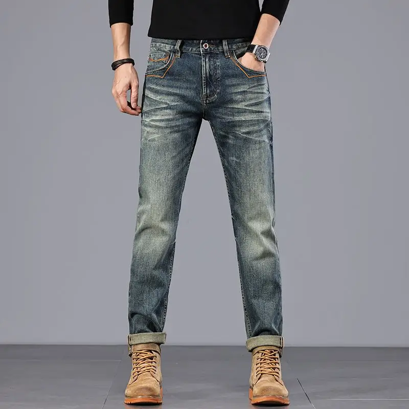 

Autumn American Slim Fit Light Luxury Elastic Jeans for Men Casual and Comfortable Versatile Small Straight Leg Pants