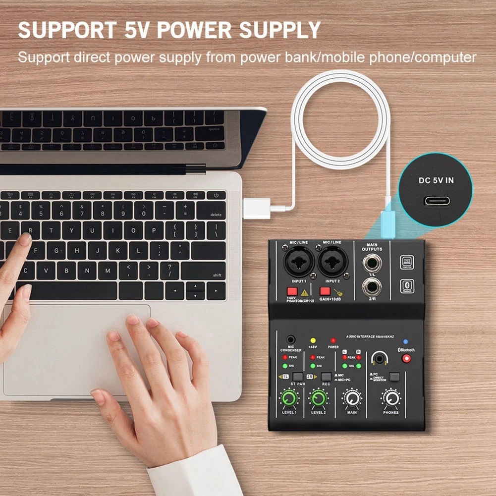 -MEOF 2-Channel Sound Card Mixer Professional Portable Audio Interface Sound Card Console For Guitar Recording Studio Singing