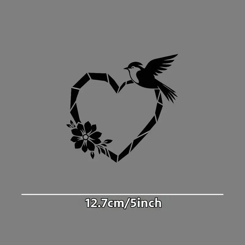 1Pc Heart & Bird Vinyl Sticker, Black & White Minimalist Design, Waterproof Self-Adhesive Decal for Car Window,Body & Skateboard
