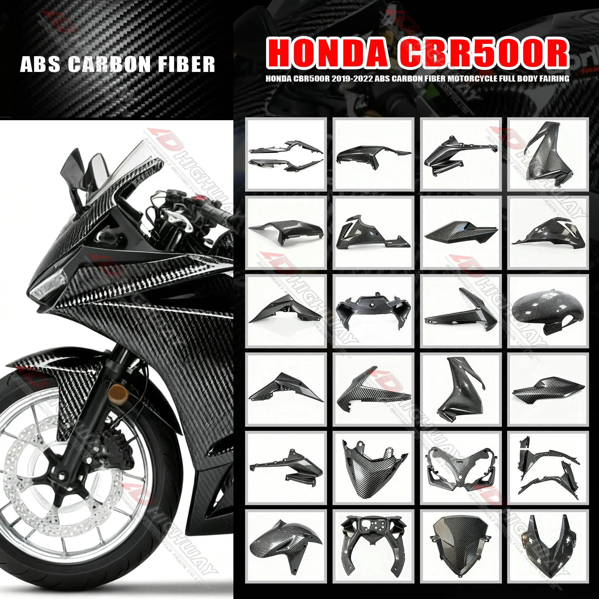 

ABS Carbon Fiber Pattern Fairing Kits For HONDA CBR400R 500R 2019-2022 Motorcycle Fender Frame Cover Fuel Tank Side Panel