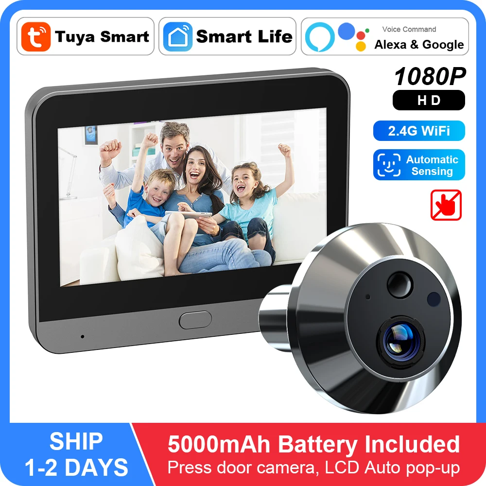 

Tuya Smart 1080P Wireless Video Doorbell Camera 2.4G WIFI Automatic Sensor Door Eye Camera Digital Door Viewer Cat Eye Vision