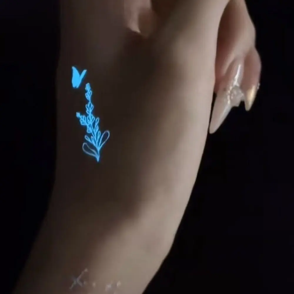 

Temporary Luminous Flower Tattoo Sticker Love Heart Leaf Rose Butterfly Butterfly Tattoo Stickers Waterproof Glowing