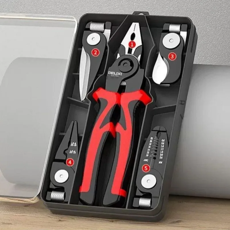 

5-in-1 All-in-One Pliers Set Portable Interchangeable Head Pliers Wire Stripping Cable Cutting CrimpingElectrical Work Tool