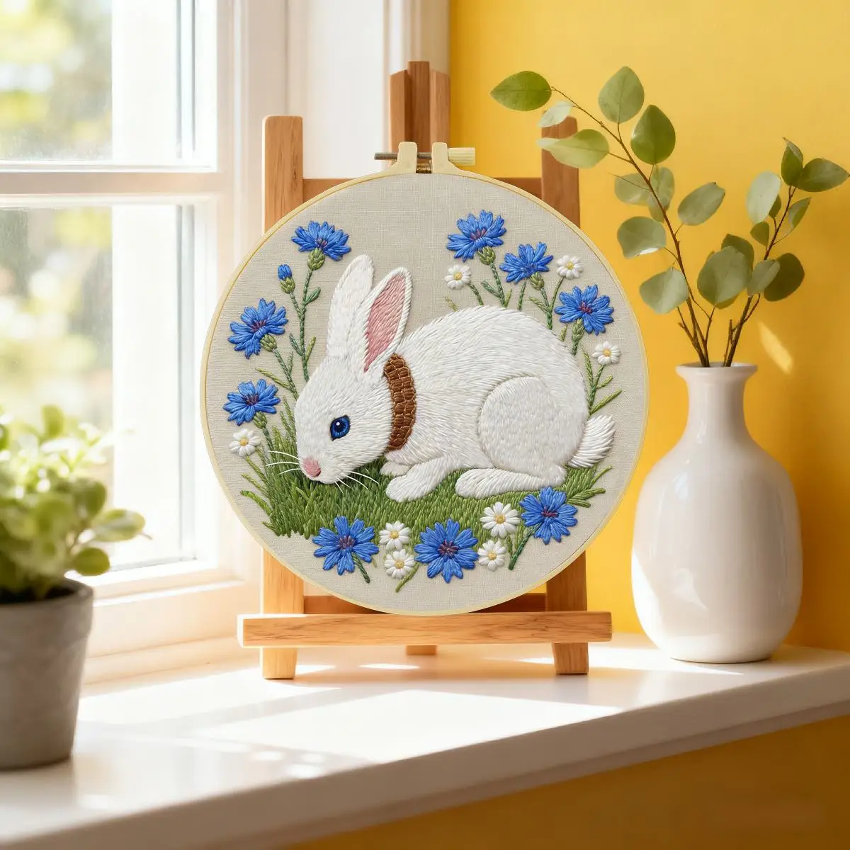 1 Stück 20X20CM/15X15CM 7,87/6,3 Zoll Kleines Weißes Kaninchen Stickerei Starter-Kit DIY-Kit DIY-Stickerei-Set Handarbeiten Nadelkunst – Detail 1
