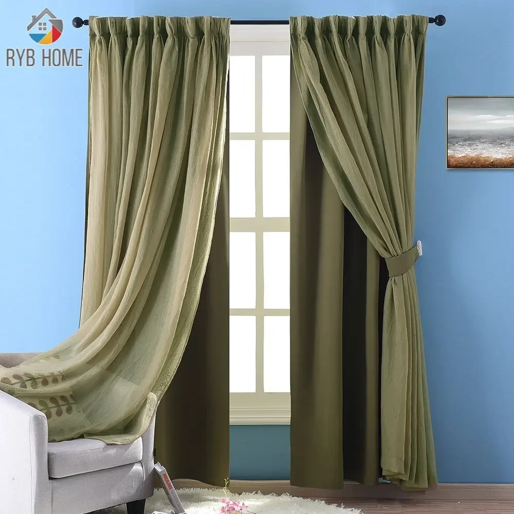 

RYBHOME Back Tab Curtain Crushed Sheer Crinkled Voile with Blackout Curtain Room Darkening for Living Room Bedroom 1 Panel