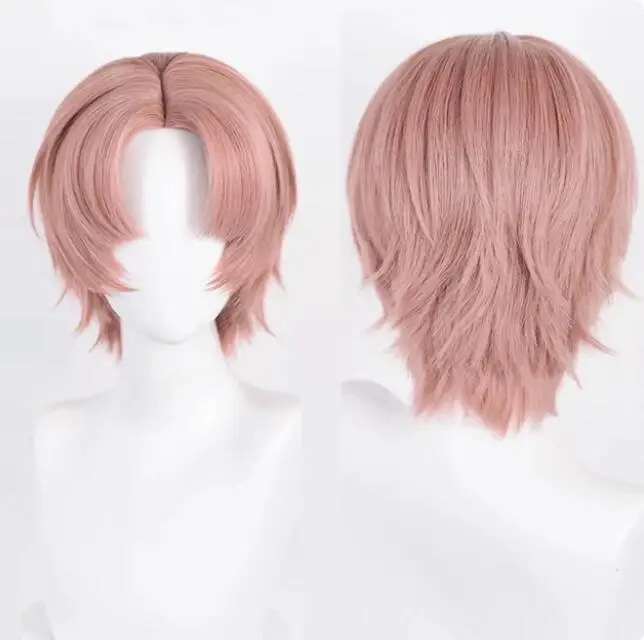 Peluca recta corta sintética rosa y naranja para hombres, parte media, Cosplay de Anime, pelo esponjoso, resistente al calor, fiesta diaria